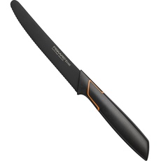 Fiskars Tomatenmesser, Modernes Design, Gezahnte Klinge, Gesamtlänge: 25 cm, Qualitätsstahl/Kunststoff, Edge, 1003092, Schwarz