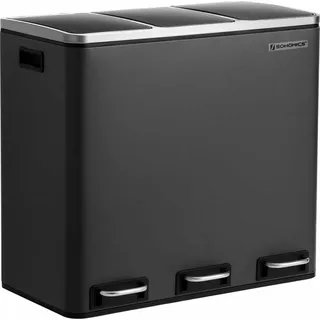 Schwarzer Treteimer mit 3 Behältern, 18L - Schwarz