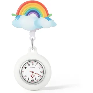Hemobllo Krankenschwesteruhr Mit Clip Einziehbare Abzeichenuhr Mit Regenbogenmuster Großes Zifferblatt Tragbare Uhr Für Pflege Arzt Und Frauen Als Geschenk