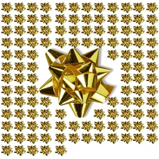 Relaxdays Geschenkschleifen 100er Set, Selbstklebend, Kleine Dekoschleifen für Weihnachten & Geburtstag, Ø 5 cm, Gold