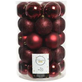 Kaemingk Weihnachtskugeln Kunststoff 8cm x 34 Stück Christbaumkugeln Set bruchsicher Bordeaux Ochsenblut