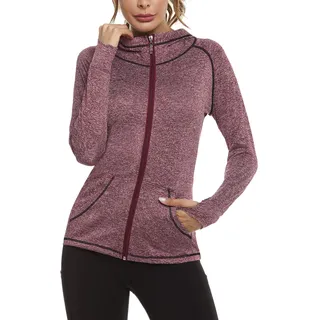 Sykooria Damen Sweatjacke Langarm Trainingsjacke Laufjacke Hoodie Leichte Atmungsaktiv Sportjacke voll Zip Kapuzenjacke mit Daumenloch und Seitentasche Fitness