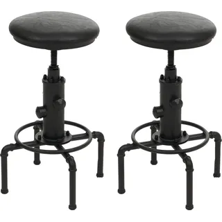 2er-Set Barhocker HWC-N23, Barstuhl Tresenhocker höhenverstellbar drehbar Industrial Metall Kunstleder  schwarz - Schwarz