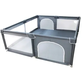 Baby-Spielplatz, geräumige Größe 150x180 cm, doppelte Zugangstüren, Grau - Grau