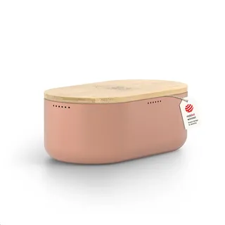 LARS NYSØM Brotkasten I Brotbox aus Metall für langanhaltende Frische I Brotdose mit hochwertigem Bambusdeckel verwendbar als Schneidebrett I 35x19,5x13,5cm (Blush Rose)