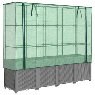 vidaXL Hochbeet mit Gewächshaus-Aufsatz Rattan-Optik 160x40x153 cm - Grau