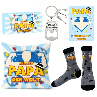iDattel Papa Geschenk,Vatertagsgeschenk für Papa,Vatertagsgeschenk mit Kissenbezug,socken,Schlüsselanhänger,Geschenk Vatertag,Weihnachten,Geschenke zum Vatertag