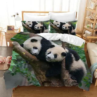 Leleyouzer Panda Bettwäsche Set für Kinder, Bettbezug mit Tiermotiv, 1 Mikrofaser Kinderbettbezug und 2 Kopfkissenbezug 50 x 75cm (P4, 135×200 cm)