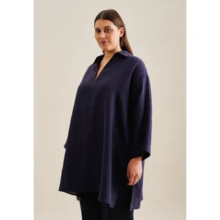 Sommerkleid SEIDENSTICKER "Schwarze Rose", Damen, Gr. 5XL50, Normalgrößen, blau (dunkelblau), 100% Leinen, unifarben, oversize, Kleider Sommerkleid, 7/8-Arm Kragen Uni