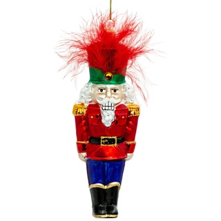 SIKORA BS712 Nußknacker mit Federschmuck Christbaumschmuck Glas Figur Weihnachtsbaum Anhänger - Premium Line, Variante:rot - blau -grün