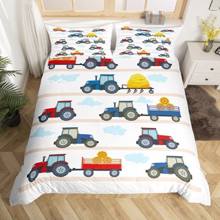 Kinder Baby Traktor Bettwäsche 135x200cm Traktor Fahrzeuge Bagger Mähdrescher Bettwäsche Set Mädchen Jungen Jugendliche Wagen Autos Dekor Weiche Mikrofaser Bettbezug Set mit 1 Kissenbezug 80x80cm