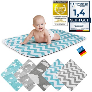 Wickelunterlage Baby Wickelauflage Baby Wickel-Decke Unterlage für Säuglinge und Kleinkinder; atmungsaktiv, waschbar, wiederverwendbar; 50 x 70 cm (ZickZack-Blau)