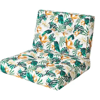 Bjird Sesselkissen, Kissen für Rattanmöbel, Sitzkissen & Rückenkissen, Sitzkissen für Sessel / Stühle - Indoor & Outdoor - Anti-Rutsch - 50x50, 50x39 cm, Weiße Blumen - Weiß