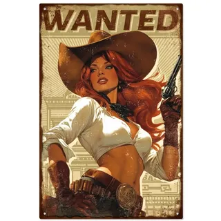 WADORN Cowgirl Pin Up Lady Metall Blechschild, 20x30cm Lustiges Western Cowgirl Retro Blechschild Für Männerhöhlen Vintage Wandkunst Poster Dekoration Für Bar Cafe Garage Club