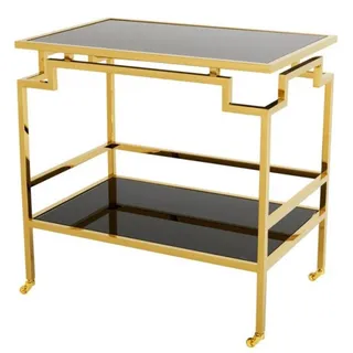 Casa Padrino Luxus Bar Trolley Servierwagen Edelstahl Gold / schwarzes Glas - 72 x 47 x H. 71,5 cm