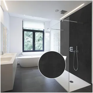 WALLando Premium Duschrückwand 250 x 100 cm – Einfach zu montierende Wandverkleidung für Dusche & Bad – Hochwertige PVC-Duschwand in Steinoptik, seidenmatt – Beton Graphit