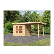 Karibu Gartenhaus Set Kumla 2 Naturbelassen mit Anbaudach 235 cm Breit 4,5 m2