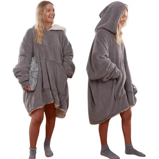 Sienna Hoodie Decke Kuscheldecke mit Ärmeln Deckenpullover Vielseitig Tragbare Decke zum Anziehen für Damen & Herren, Sweatshirt Warm Kuschelpullover Erwachsene weich Ärmeldecke Oversize