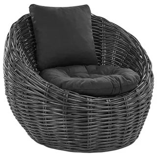 Beliani Rattanstuhl Rattan schwarz Lerici , Schwarz , Naturmaterialen , 97x80x55 cm , Gartenmöbel, Gartensessel, Gartenstühle