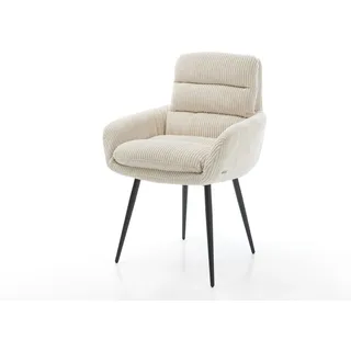 DELIFE Esszimmerstuhl Abelia-Flex mit Armlehnen Cord Beige 4-Fuß konisch Schwarz - Beige