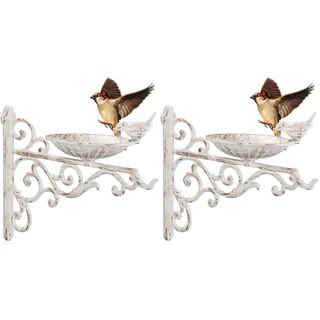 Relaxdays Vogeltränke Gusseisen, Wandmontage, wetterfest, Vintage Vogelbad Wildvögel, Gartendeko, HBT 24x28x14 cm, weiß (Packung mit 2)