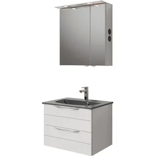 Saphir Badmöbel-Set »Serie 6025 2-teilig Mineralmarmor-Waschtisch mit LED-Spiegelschrank« 2 Stk. tlg., weiß