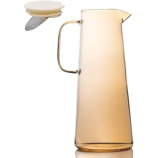 Intirilife Karaffe Kanne aus Glas in Amber - 1.7 Liter Füllmenge - Glas Wasser Krug mit Deckel und Sieb für Heiße und Kalte Getränke Tee Saft Limonade
