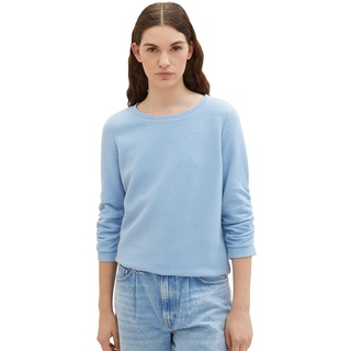 Tom Tailor Denim Damen Sweatshirt mit Raffarm & Struktur, 11139 - Soft Charming Blue, L