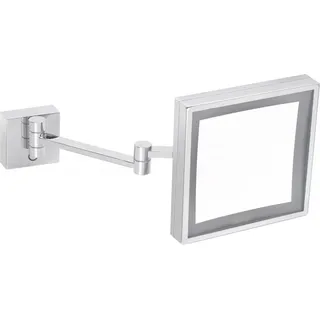 DEUSENFELD KLQ54CTA - LED Akku Wand Kosmetikspiegel "QUADRO", eckig, 5-fach Vergrößerung, 5000mAh Lithium-Akku, USB-C, Ladegerät inkl. USB Kabel, LED Touch-Control, CTT einstellbarer Farbton von 2700K-6500K, 20x20cm, verchromt - Silber