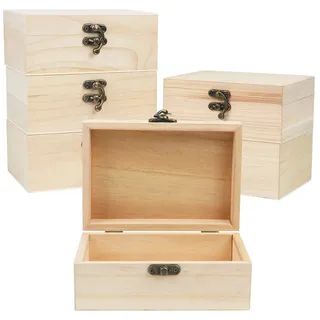 Belle Vous Naturbelassene Kleine Holzkiste (6er Pack) - 14,8 x 10,2 x 6,3 cm - Blanko Holzkästchen mit Scharnierdeckel & Frontverschluss - Schmuckkästchen Selber Gestalten, Basteln & Hobbys