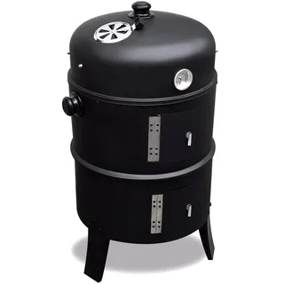 ITA Räuchergrill 3in1 Multifunktional - Grillen, Räuchern, Garen - Modularer Holzkohlegrill Smoker mit Thermometer & regulierbarem Luftabzug am Deckel - Grilltonne Räucherofen
