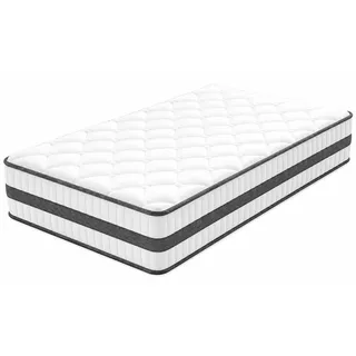 Boxspringmatratze 90x200x26cm, 7-Zonen, mit Memory-Schaum und Taschenfederkern, H3, ideal für Einzelpersonen, Jugendliche und Gästezimmer - Grau, Weiß