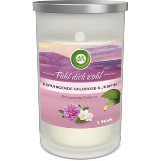 Air Wick Entspannungs-Duftkerze im Glas – Duft: Beruhigende Wildrose & Jasmin – Enthält natürliche ätherische Öle – 1 x Duftkerze in weiß