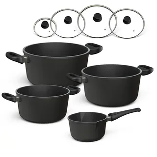 Hoffmann Töpfeset Induktion mit Glasdeckel, 8-teilig I Set alle Herdarten auch Induktion I Kochtöpfe und Stielkasserolle Made in Germany 100% verzugsfrei