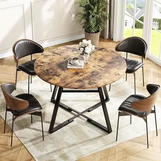 Esszimmertisch Rund, Runder Esstisch für 4-6 Personen, 120-140 cm Küchentisch Rund, Holzimitat Esstisch, Retro Industrieller Esszimmertische, Geeignet für Restaurant, Wohnzimmer, Küche, Esszimmer - Gold