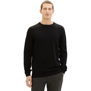 Rundhalspullover TOM TAILOR, Herren, Gr. 3XL, schwarz, Strick, Obermaterial: 100% Baumwolle, unifarben, regular fit hüftbedeckend, Rundhals, Bündchen, Pullover Rundhalspullover, mit Logostickerei