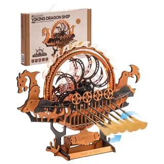 ROKR 3D Puzzle Holz Schiff Holzmodelle Bausätze Erwachsene, Modellboot-Geschenke für Kinder und Erwachsene, Kreatives Spielzeug und Heimdekoration, 229 Teile, Viking Dragon Ship, LK802