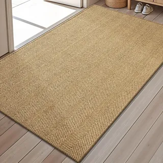LUMI Sisal Fußmatte Innen 90x150 cm, Handgewebt, rutschfest, Fischgrät