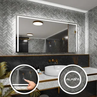 Rechteckiger Badezimmerspiegel mit LED-Beleuchtung und Touchschalter - Sydney - 180 x 100cm - Silber