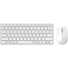 Rapoo Kabellose Tastatur, Multi-Modus, wiederaufladbar, Blade 9600 m (Set Tastatur + Maus, wiederaufladbare AZERTY-Tastatur, Maus 3 Tasten, Bluetooth + WiFi, ideal für PC, Laptop, Mac) Weiß