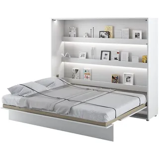 Furniture24 Schrankbett Bed Concept, Wandklappbett mit Lattenrost, V-Bett, Wandbett Bettschrank Schrank mit integriertem Klappbett Funktionsbett BC-14, 160 x 200 cm, Weiß/Weiß Hochglanz, Horizontal - Weiß