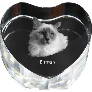 Birma - Kristalluhr mit Katzenbild, Herzregal-Uhr, personalisierte Standuhr von Art-Dog.