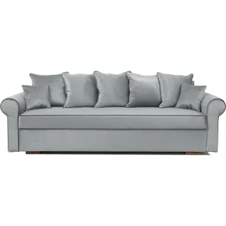 Schlafsofa VIVIA, Sofa mit Schlaffunktion und Bettkasten, Klappsofa, Schlafcouch mit Füßen aus Chrome, Couch in Frabe: Hellgrau, Veloursstoff - Hellgrau