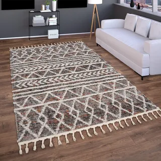 Paco Home Hochflor-Teppich »Monza 653« rechteckig 34 mm Höhe meliert, Rauten Muster, 3D-Effekt, mit Fransen, bunt