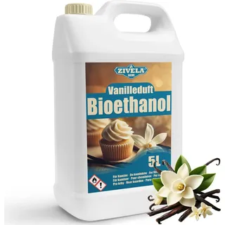 Bioethanol 96,6% 5L | Alkohol Vanilleduft 96,6% 5L | Bioethanol für Kamin, Tischkamin, Bioethanol Kamin | Bioethanol Vanilleduft | Saubere Verbrennung, ohne Rauch, lebendige und stabile Flamme