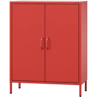 Jan Nowak Sideboard aus Metall, Kommode Glitzernd mit Doppeltür - VITO | Magnetverschluss, Verstellbare Einlegeböden | Highboard Wohnzimmer, Flur, Industriedesign | 80 x 101,5 x 40 cm | Rot