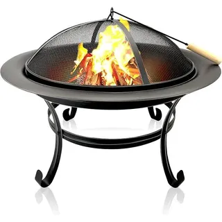 Feuerschale mit Funkenschutz - Feuerkorb 77 x 17 x 76 - Terrassenofen mit Griffen und Schürhaken - Gartenkamin für Brennholz - Deko Terrasse - Gartenofen - Kohlenstoffstahl