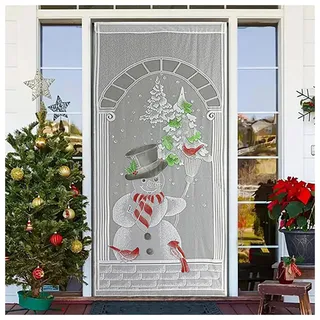 BrightGlow Weihnachten Vorhänge Tür Scheibengardine Spitze Vorhänge Transparent Schneemann Gardine Weihnachten Türabdeckung Lace Curtains Weihnachtsmann Gardine 100x 200cm Weihnachtsschneemann