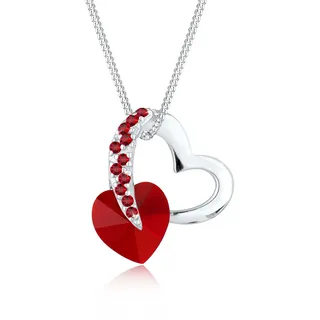 Silberkette ELLI "Halskette Herz Anhänger 925 Silber, mit Kristallen von Swarovski" Gr. 45, rot (dunkelrot), Halsketten, Damen, Silber 925 (Sterlingsilber), Silberkette