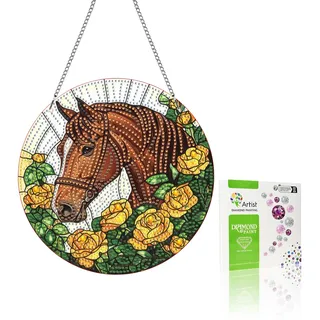 VAIIEYO 5D DIY Diamond Painting Anhänger Pferd, Tier Diamant Painting Bilder Malerei Kits mit Kett, Diamant Home Wand Decor Gemälde Diamond Dekoration, Veranda Fenster Wandbehang B13